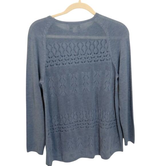 Norm Thompson Women's Periwinkle Blue Open Knit Sweater M Pullover 3/4 Sleeve - Picture 2 of 8